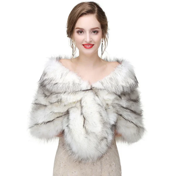 Scialle da donna caldo invernale in pelliccia sintetica addensato termico da sposa da sposa elegante mantello da esterno festa da donna avvolgente quotidiano grigio avorio 6