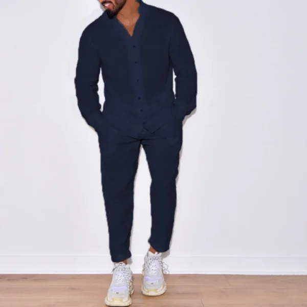 Tuta da uomo a maniche lunghe con risvolto in cardigan di cotone tinta unita di nuova moda autunno da uomo 2