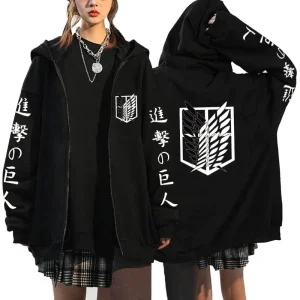 Attack on Titan Trend Felpa con cappuccio con cerniera con stampa grafica Abbigliamento casual da donna alla moda Felpe versatili in pile 1