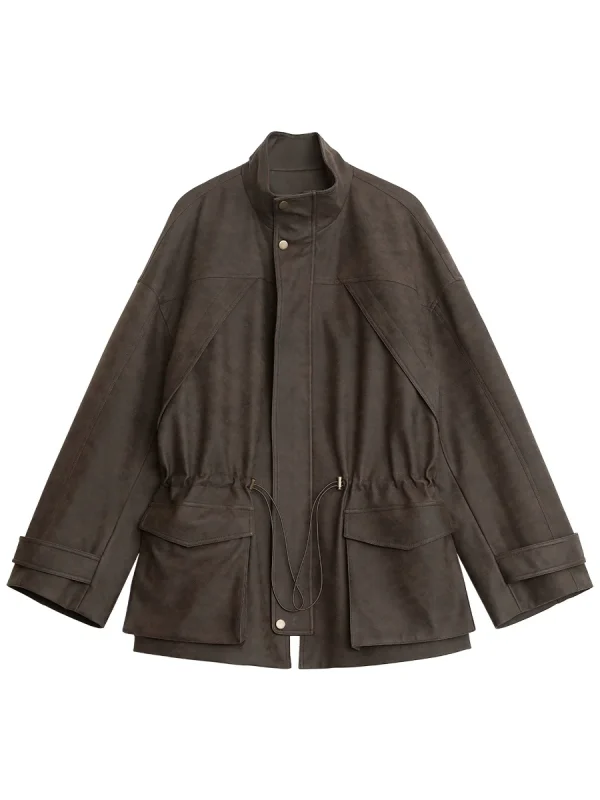 CHIC VEN Nuove donne giacche in pelle scamosciata allentate retrò colletto alla coreana cappotto casual da donna di media lunghezza cappotto femminile autunno inverno 2025 5