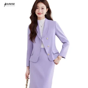 NAVIU autunno moda blu Navy Blazer donna abiti da lavoro gonna e giacca Set abbigliamento da lavoro da donna uniforme da ufficio stili OL viola 1