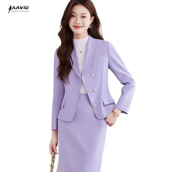 NAVIU autunno moda blu Navy Blazer donna abiti da lavoro gonna e giacca Set abbigliamento da lavoro da donna uniforme da ufficio stili OL viola 1