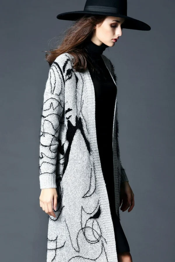 Elegante inverno donna lungo maglione cappotto caldo 2023 figura stampa cardigan per la moda femminile maglione lavorato a maglia sciolto vestiti delle donne 3
