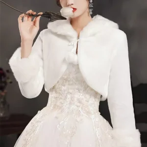 Avvolgimento da sposa bianco Scialli da sposa Stola Mantelle in pelliccia sintetica Coprispalle per feste Mantello invernale Accessori Elegante regina per le donne 1