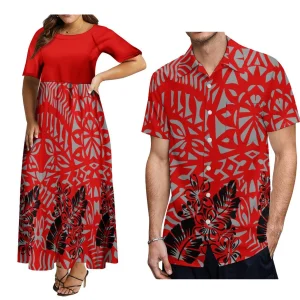 Abito da coppia polinesiano abbinato abito girocollo da donna Plus Size 8xl abito elegante e camicia abbottonata da uomo spedizione gratuita 1