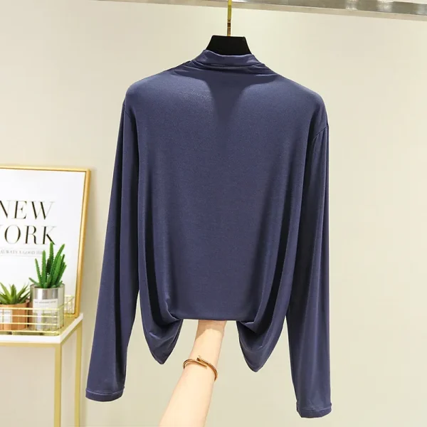 2022 autunno nuovo stile coreano modale polo/tartaruga collo manica lunga T-shirt casual da donna strato base dimagrante Top 4