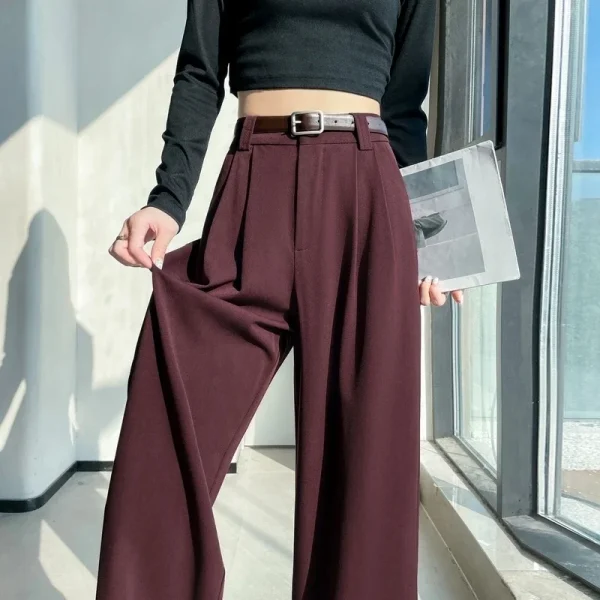 2025 Pantaloni a gamba larga da donna allentati della nuova primavera estate Pantaloni casual dritti eleganti femminili a vita alta rossi 3