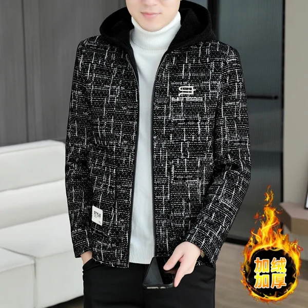 Autunno Inverno Giacca di lana con cappuccio da uomo Moda coreana Casual Business Trench Coat Social Streetwear Cappotto Abbigliamento uomo 2024 4