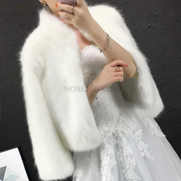 Cappotto in pelliccia sintetica Mantella in pelliccia Bolero da sposa Scialle in pelliccia sintetica da donna con maniche lunghe personalizzato 2