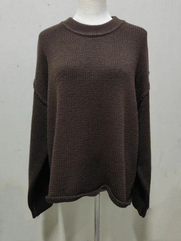 Autunno Moda Marrone scuro Pullover lavorato a maglia allentato Donna Casual O-Collo Manica lunga Maglione bianco spesso 2025 Maglieria invernale da donna 6