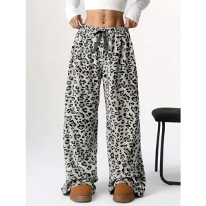 Pantaloni da donna con lacci a gamba larga con stampa leopardata nuovi casual e alla moda primaverili e autunnali 1
