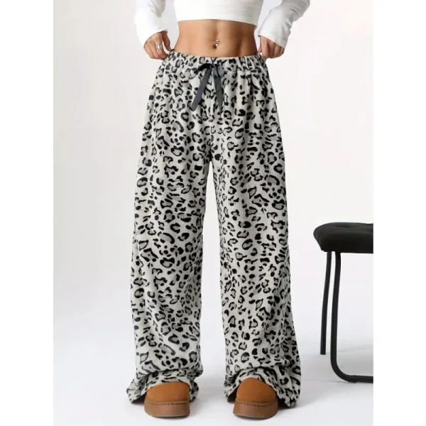 Pantaloni da donna con lacci a gamba larga con stampa leopardata nuovi casual e alla moda primaverili e autunnali 1