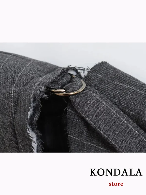 KONDALA Casual nero a righe vestito da donna con scollo a V Blazer con bottone singolo pantaloni larghi dritti moda 2023 autunno Office Lady Set 3