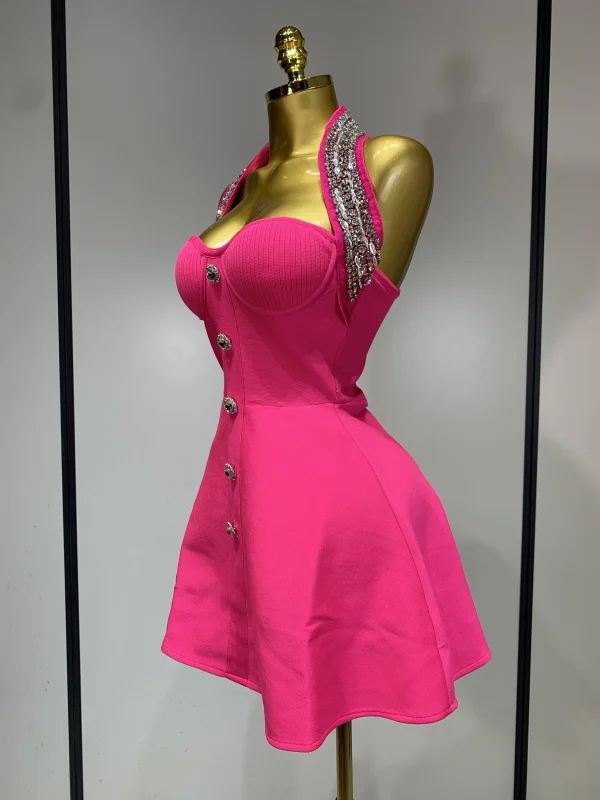 Abito da compleanno di lusso da donna Abito da fasciatura sexy senza schienale con perline A Line 2025 Abito da sera elegante per celebrità lavorato a maglia 2