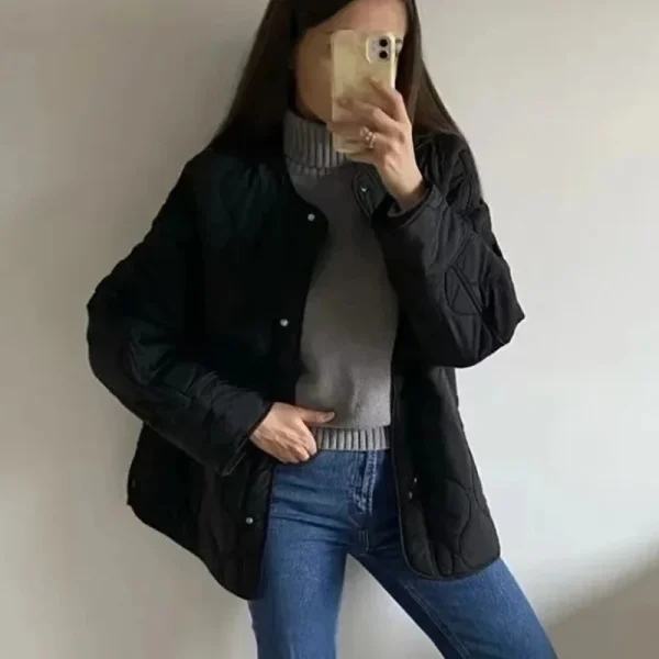 MUJER Giacca trapuntata nera da donna Giacche imbottite da mezza stagione per donna Cappotto invernale a maniche lunghe Capispalla femminile Giacca da donna 3