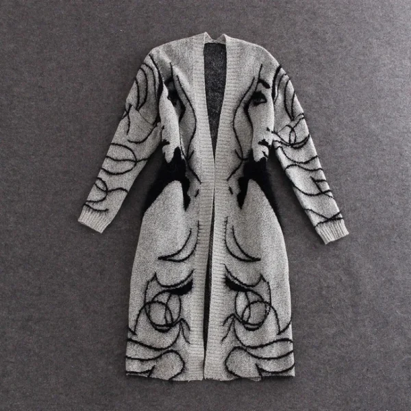 Elegante inverno donna lungo maglione cappotto caldo 2023 figura stampa cardigan per la moda femminile maglione lavorato a maglia sciolto vestiti delle donne 5