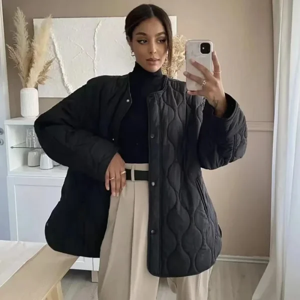 MUJER Giacca trapuntata nera da donna Giacche imbottite da mezza stagione per donna Cappotto invernale a maniche lunghe Capispalla femminile Giacca da donna 2
