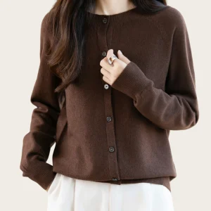 Maglione classico da donna in lana merino Cardigan lavorato a maglia basic femminile autunno inverno Top eleganti da donna in cashmere a maniche lunghe 1