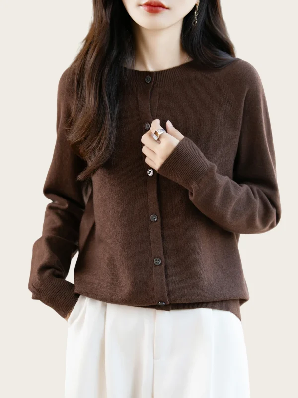 Maglione classico da donna in lana merino Cardigan lavorato a maglia basic femminile autunno inverno Top eleganti da donna in cashmere a maniche lunghe 1