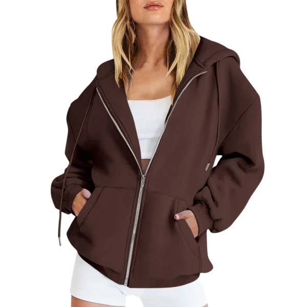 Felpa con cappuccio da donna Street Costume Running felpe moda Casual tinta unita a maniche lunghe con cerniera abbigliamento sportivo con cappuccio 4