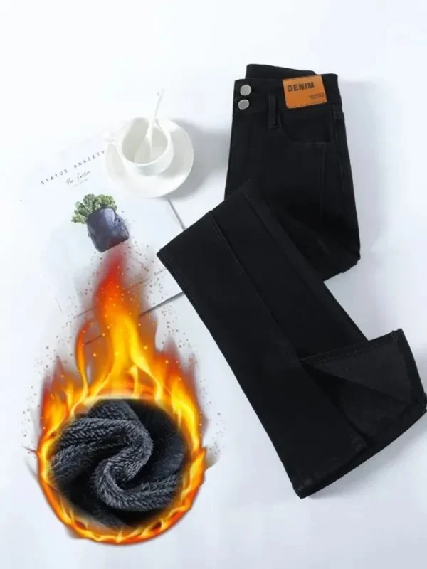 Pantaloni in denim skinny con bottoni addensati Inverno più jeans svasati divisi foderati in velluto Vita alta Vaqueros caldi Pantalones casual coreani 3
