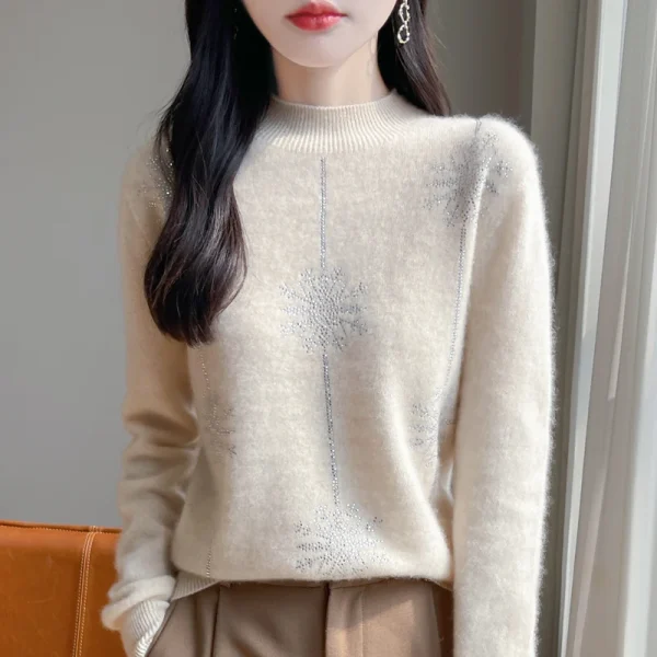 Maglione da donna stile natalizio collo a lupetto manica lunga autunno inverno pullover caldi spessi camicie con fondo allentato lavorato a maglia maglione rosso 4