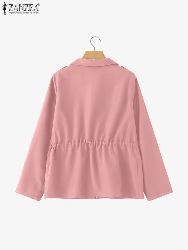 ZANZEA 2025 Autunno Moda Giacche a maniche lunghe Donna Casual Coulisse in vita Zip-Up Capispalla Tinta unita Abbigliamento da lavoro Cappotti cargo 3