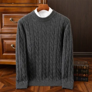 Autunno e inverno nuovo maglione di lana da uomo colletto tondo pullover di colore puro maglione jacquard spesso maglione di cashmere sciolto 1