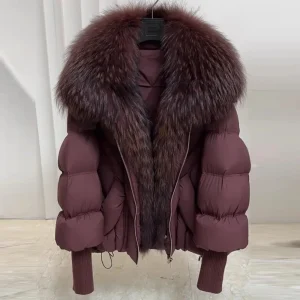 OFTBUY 2025 Nuovo Inverno Grande Vera Pelliccia di Procione Piumino da Donna di Grandi Dimensioni Piuma Imbottiture Parka Manica in Maglia Piumino d'anatra Bianca 1