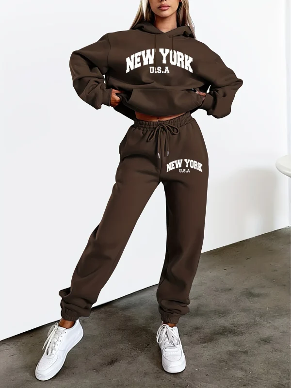 Felpe con cappuccio da donna + pantaloni della tuta Set Hip Hop Street Felpa con cappuccio stampata casual Oversize Allentato Nuove felpe Autunno Abbigliamento in pile caldo 1