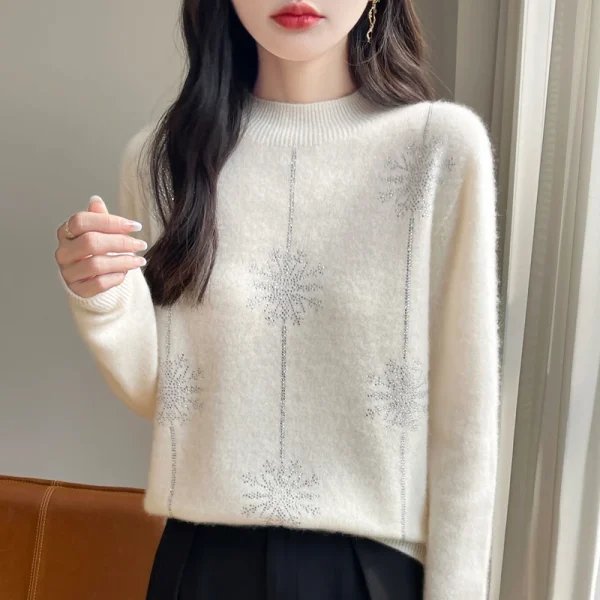 Maglione da donna stile natalizio collo a lupetto manica lunga autunno inverno pullover caldi spessi camicie con fondo allentato lavorato a maglia maglione rosso 3
