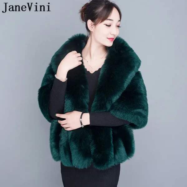 JaneVini Winter Plus Size donna pelliccia mantella grigio mantello nero mantella finta pelliccia di volpe involucri nuziali stole Party Boleros coprispalle 2