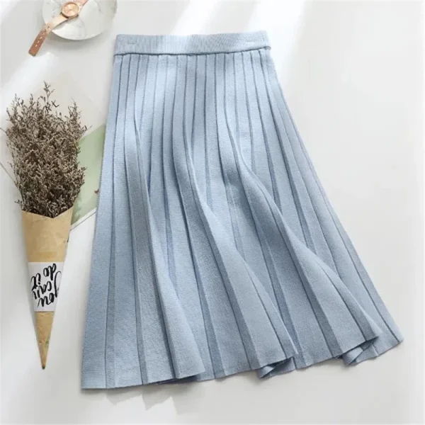 Gonna longuette lavorata a maglia da donna elegante gonna lunga a pieghe a vita alta nera coreana 2024 primavera autunno inverno Faldas Femme Jupes 3