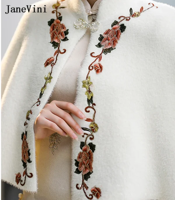 JaneVini Mantello invernale da sposa nero gotico Bolero Borgogna Ricamo Scialle in pelliccia sintetica Avvolge Mantelli da sposa formali da donna Coprispalle 6