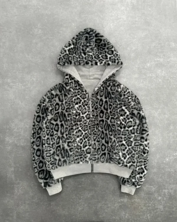 abbigliamento leopardato double face in autunno e inverno felpa casual da strada con cappuccio originale Kuaku retrò elegante con cerniera allentata 4