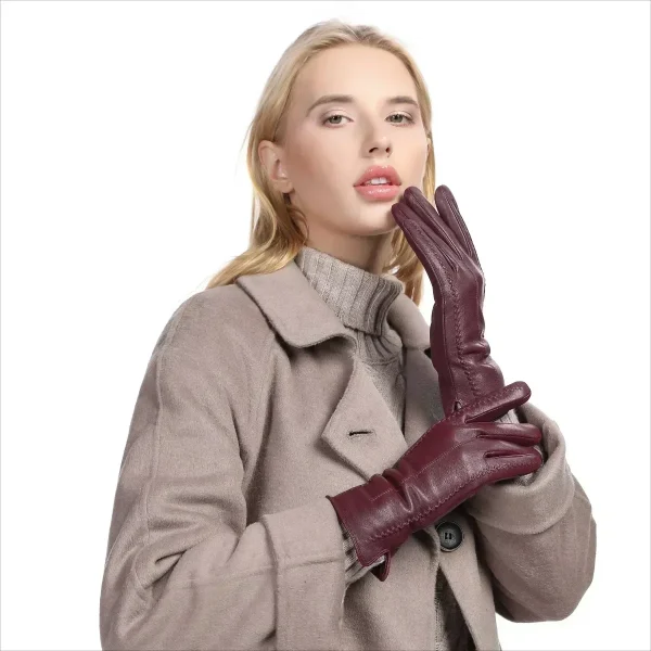 Guanti da donna in pelle di pecora di buona qualità, caldi invernali, più velluto, corti e sottili, touch screen, colore guida, guanti in pelle da donna 5
