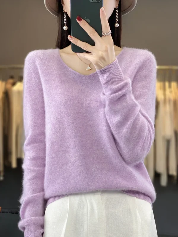 100% lana Merino maglione da donna con scollo a v pullover a maniche lunghe autunno inverno maglione di base maglieria in Cashmere abbigliamento femminile caldo 6