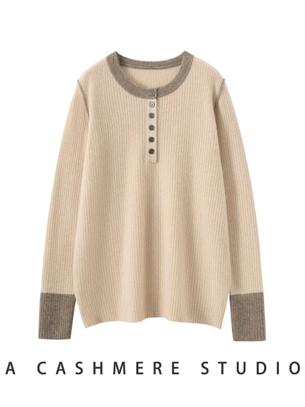 ADDONEE Maglione di Cachemire 100% da Donna O-Collo Bottoni Colletto Semplice Pullover Autunno Inverno Morbido E Confortevole Abiti di Base Maglieria 6