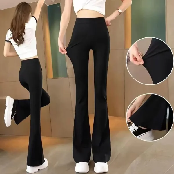 Pantaloni svasati a vita alta neri semplici alla moda primaverile da donna Abbigliamento da donna Pantaloni casual dal temperamento elegante tutto-fiammifero 3