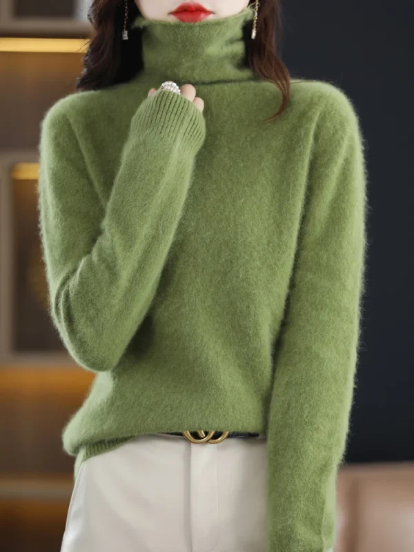 Autunno Inverno Donna 100% visone maglione di cashmere colletto in pile pullover casual Qulity morbido caldo maglioni tinta unita maglieria top 3