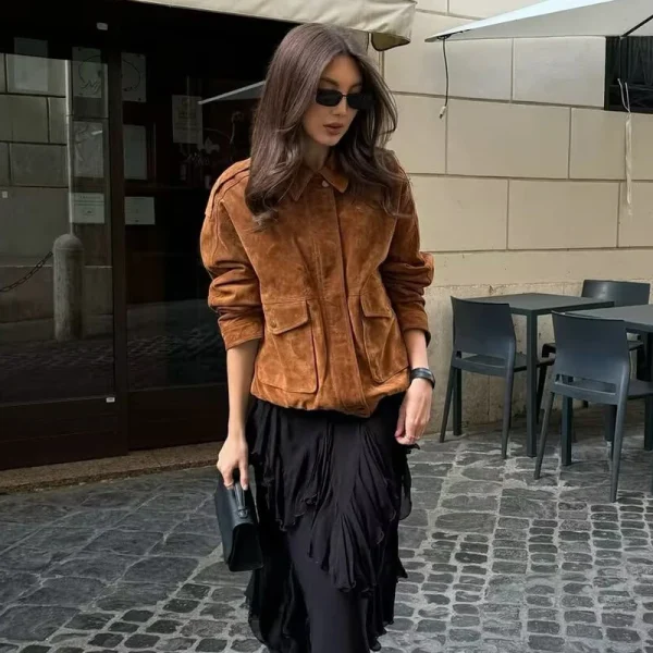 MUJER 2025 Giubbotti bomber da donna Capispalla Giacca in pelle scamosciata Donna Streetwear Vacanza Cappotti da donna Cerniera Novità in Cappotti e giacche 6