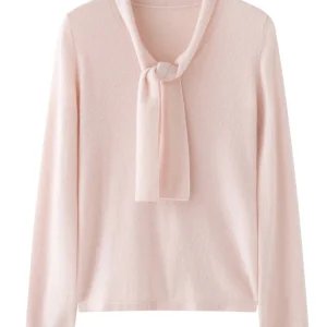 CHICUU Maglione pullover con colletto con lacci da donna 100% maglia di cashmere Office Lady Maglieria basic in cashmere a maniche lunghe Autunno Inverno 1