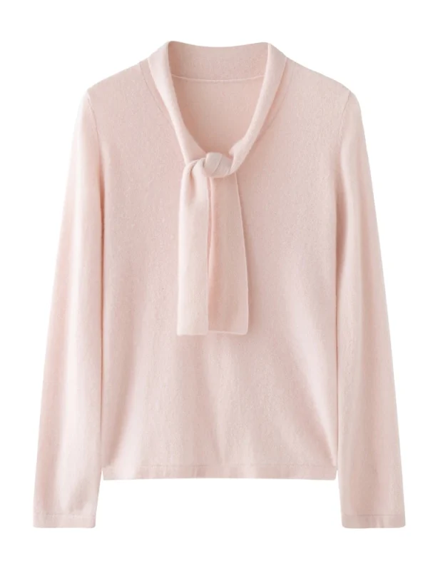 CHICUU Maglione pullover con colletto con lacci da donna 100% maglia di cashmere Office Lady Maglieria basic in cashmere a maniche lunghe Autunno Inverno 1