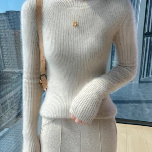 Maglione basic autunno inverno Pullover da donna Maglione 100% lana merino Slim-Fit Collo semi alto Pendolarismo Maglia all'interno Unisciti ai vestiti 1