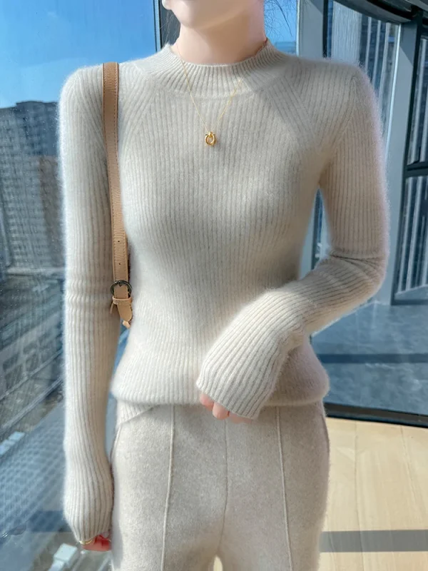 Maglione basic autunno inverno Pullover da donna Maglione 100% lana merino Slim-Fit Collo semi alto Pendolarismo Maglia all'interno Unisciti ai vestiti 1