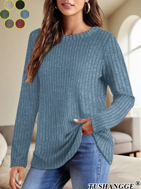 2024 autunno donna girocollo a maniche lunghe pullover a righe tinta unita maglioni da donna leggeri abiti comodi da donna 4