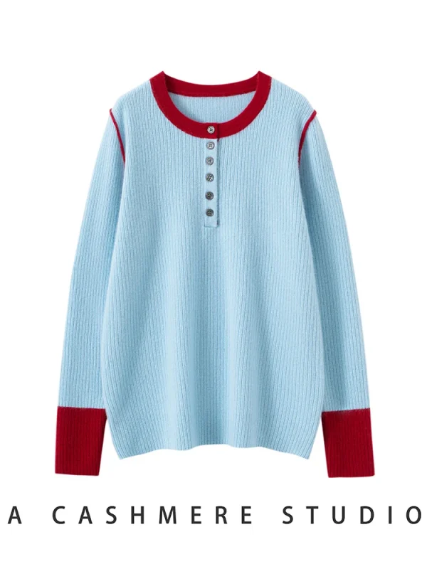 ADDONEE Maglione di Cachemire 100% da Donna O-Collo Bottoni Colletto Semplice Pullover Autunno Inverno Morbido E Confortevole Abiti di Base Maglieria 2