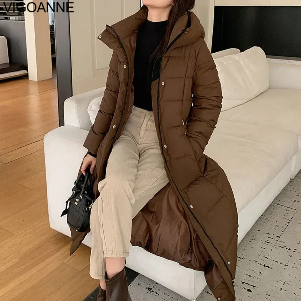 VigoAnne 2025 Coreano Casual Con Cappuccio Imbottiture Cappotto Lungo Delle Donne Solido Tasca A Maniche Lunghe Inverno Giacca Allentata Della Signora di Spessore Caldo Outwear 2