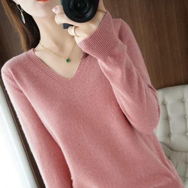Harajuku Maglione con scollo a V Donna Casual Maglioni sottili Pullover Moda Top lavorato a maglia Manica lunga Sueter Mujer Abbigliamento donna Ropa 4