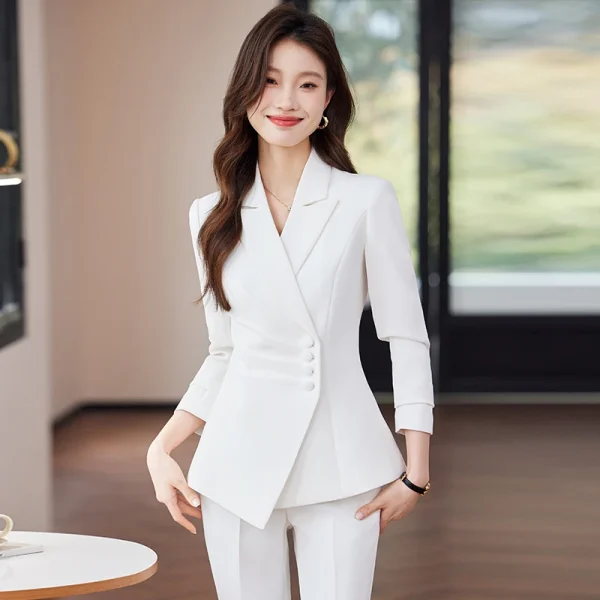 NAVIU Pantaloni da ufficio casual verdi per pendolarismo Set Giacca e pantaloni a due pezzi da donna slim a maniche lunghe elegante di nuova moda 6